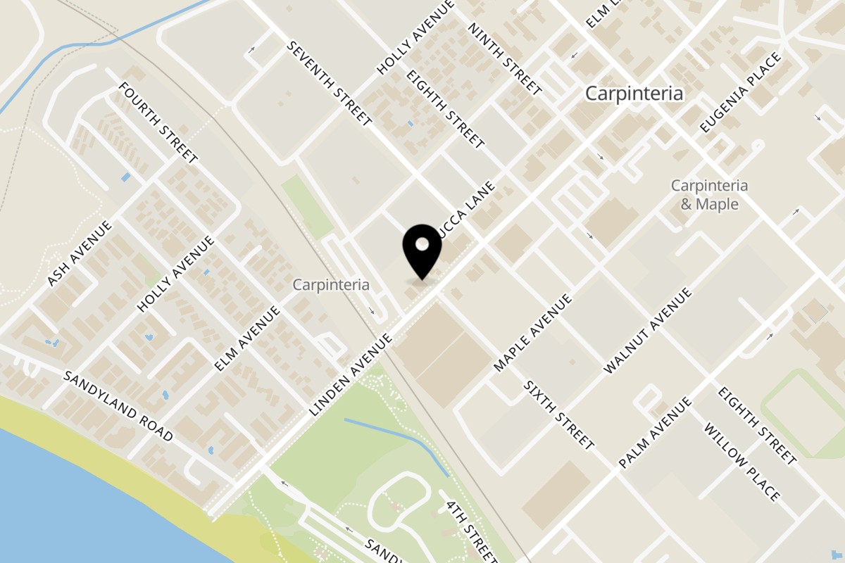 Map showing the location of Siam Elephant on 509 Linden Ave in Carpinteria